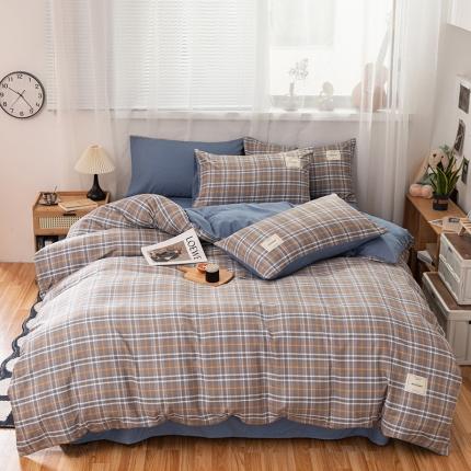 91家纺网 家纺一手货源 找家纺 芷凡 2023新款条纹色织水洗棉四件套 幻彩-蓝