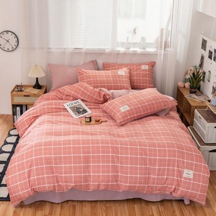 91家纺网 家纺一手货源 找家纺 芷凡 2023新款条纹色织水洗棉四件套 清扬-豆沙