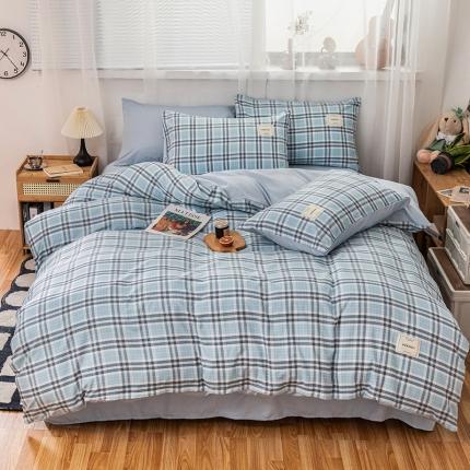 91家纺网 家纺一手货源 找家纺 芷凡 2023新款条纹色织水洗棉四件套 维尼-蓝