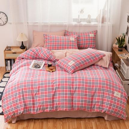 91家纺网 家纺一手货源 找家纺 芷凡 2023新款条纹色织水洗棉四件套 维尼-桃红