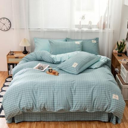 91家纺网 家纺一手货源 找家纺 芷凡 2023新款条纹色织水洗棉四件套 小格-绿