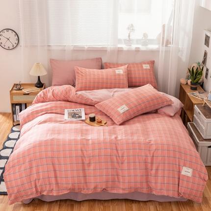 91家纺网 家纺一手货源 找家纺 芷凡 2023新款条纹色织水洗棉四件套 优莱-豆沙