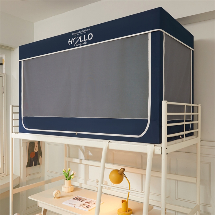 91家纺网 家纺一手货源 找家纺 世婕 2025新款超强涂层遮光学生床帘式蚊帐 涂层藏青