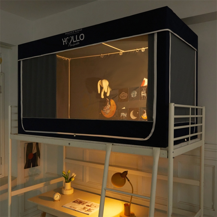 91家纺网 家纺一手货源 找家纺 世婕 2025新款超强涂层遮光学生床帘式蚊帐 涂层藏青