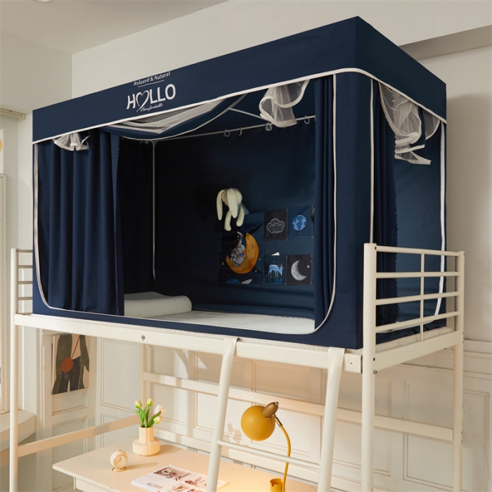 91家纺网 家纺一手货源 找家纺 世婕 2025新款超强涂层遮光学生床帘式蚊帐 涂层藏青