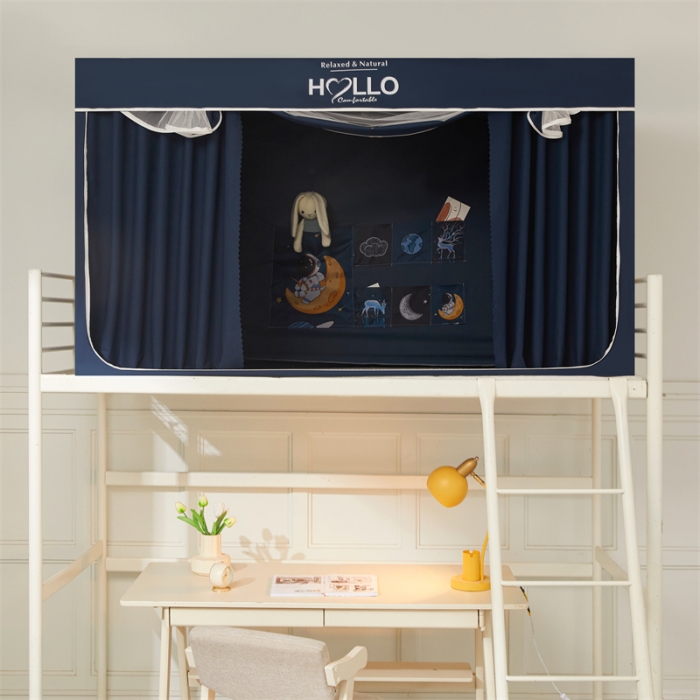 91家纺网 家纺一手货源 找家纺 世婕 2025新款超强涂层遮光学生床帘式蚊帐 涂层藏青