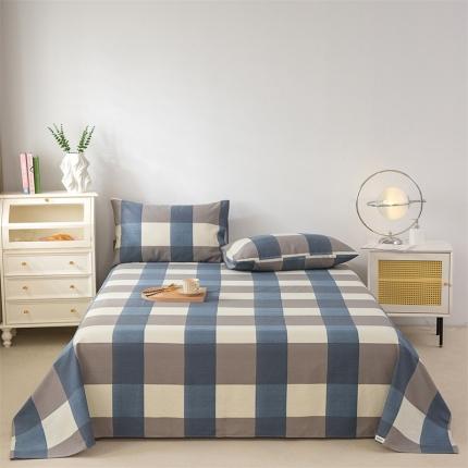 91家纺网 家纺一手货源 找家纺 棉乐町家居 2025新款原棉老粗布系列单床单 蓝格