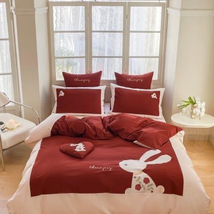 91家纺网 家纺一手货源 找家纺 （总）FOR TWO 2023新款100s全棉长绒棉绣花四件套-小团圆