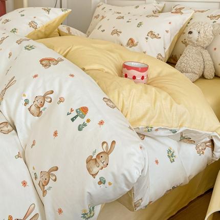 91家纺网 家纺一手货源 找家纺 瑞莱 2023秋季新款13372全棉印花四件套-卡通系列 萌兔游戏