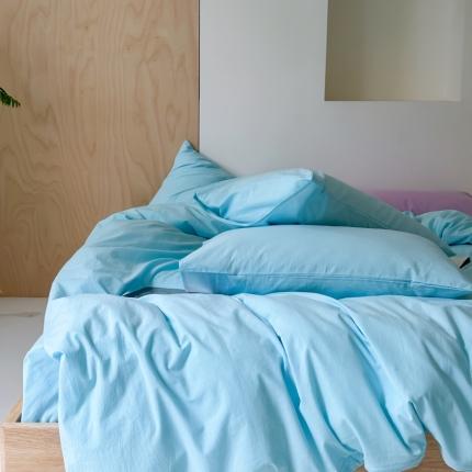 91家纺网 家纺一手货源 找家纺 云上 2023新款全棉色织水洗纯色四件套 湖蓝