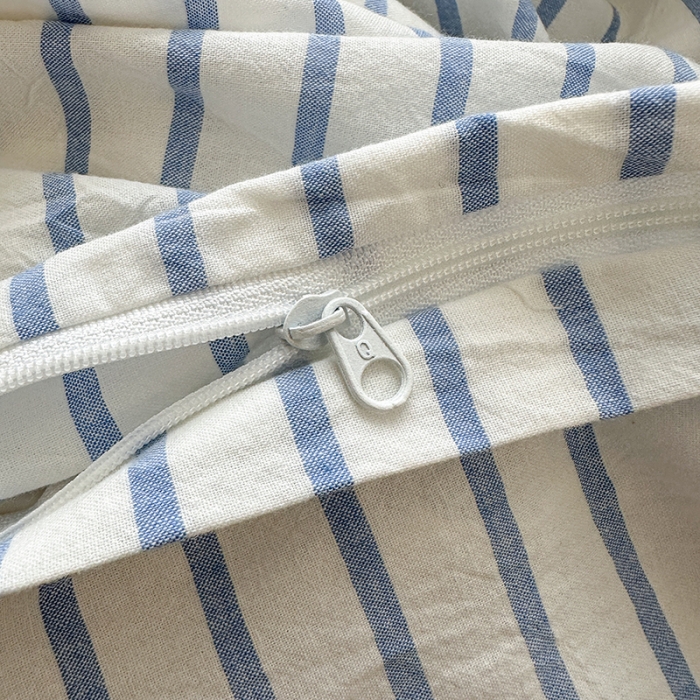 91家纺网 家纺一手货源 找家纺 玖弘 2023新款亲肤水洗条纹四件套 蓝灰条