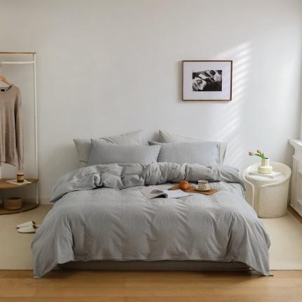 91家纺网 家纺一手货源 找家纺 （总）云上 2023新款全棉色织水洗棉四件套无印专柜同款极细条纹