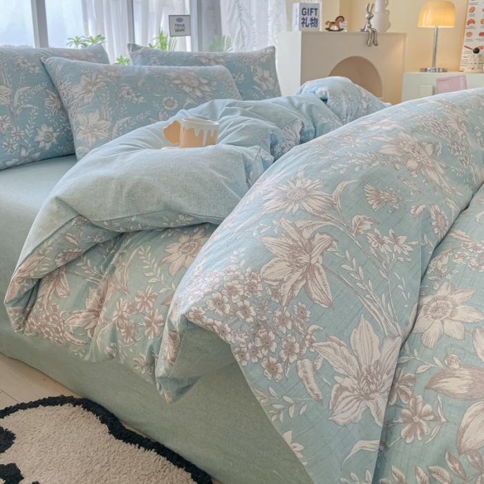 91家纺网 家纺一手货源 找家纺 柠馨 2023新款13376全棉单被套 莫奈一蓝