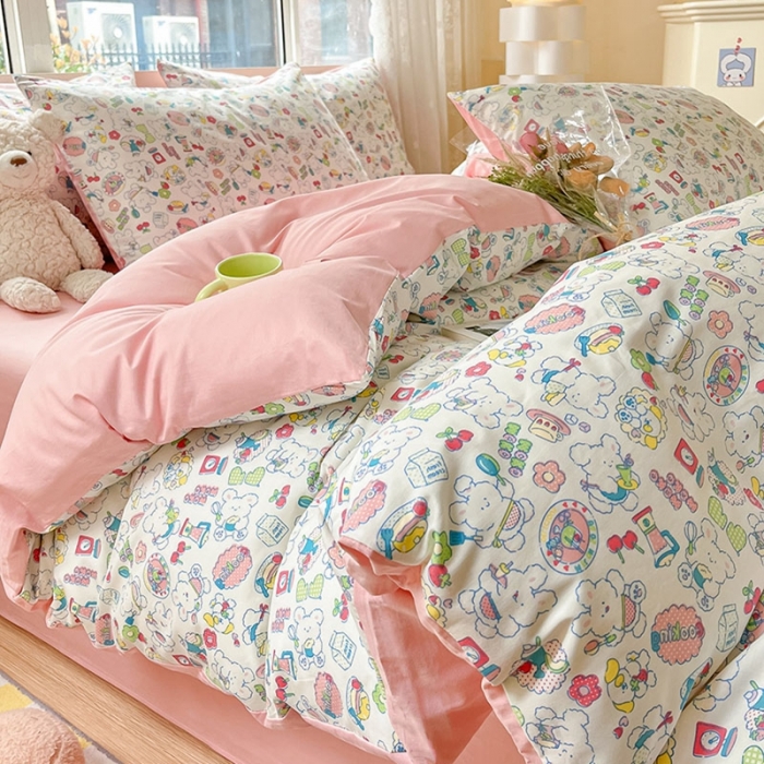 91家纺网 家纺一手货源 找家纺 柠馨 2023新款13376全棉单被套 枝枝桃桃