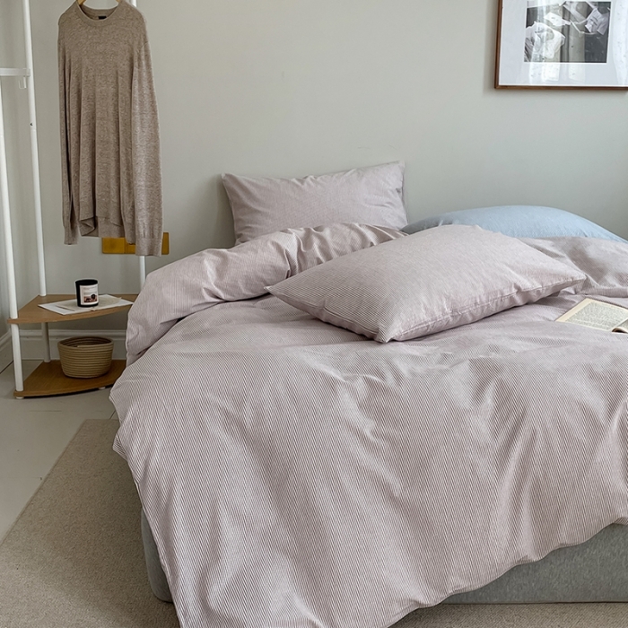 91家纺网 家纺一手货源 找家纺 （总）云上 2023新款全棉色织水洗棉四件套无印专柜同款极细条纹