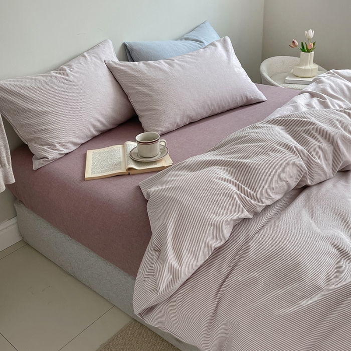 91家纺网 家纺一手货源 找家纺 （总）云上 2023新款全棉色织水洗棉四件套无印专柜同款极细条纹