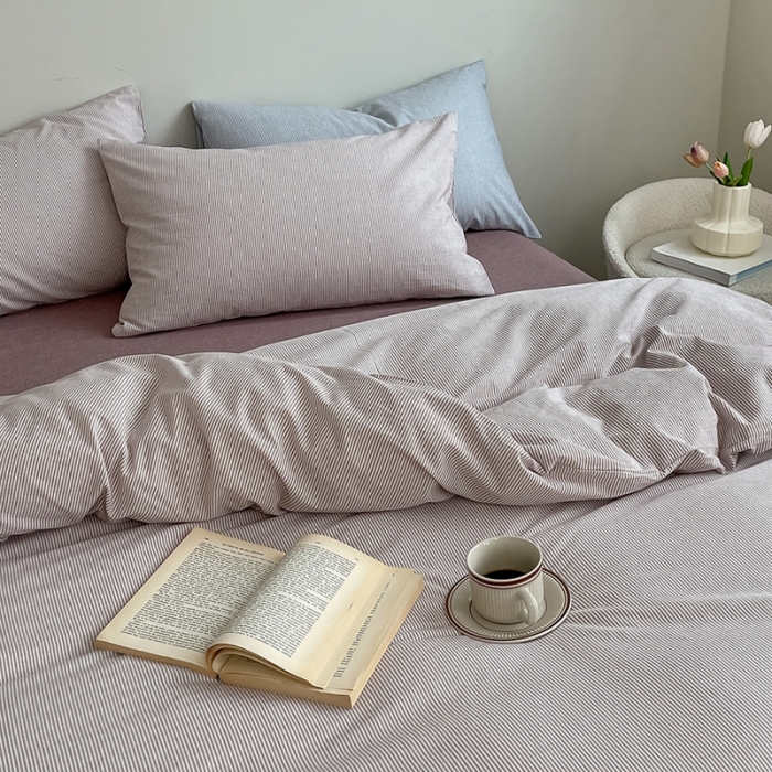 91家纺网 家纺一手货源 找家纺 （总）云上 2023新款全棉色织水洗棉四件套无印专柜同款极细条纹