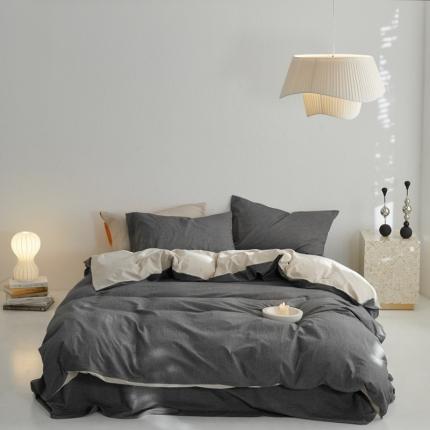 91家纺网 家纺一手货源 找家纺 （总）云上 2023新款全棉水洗棉四件套-诧寂风双拼