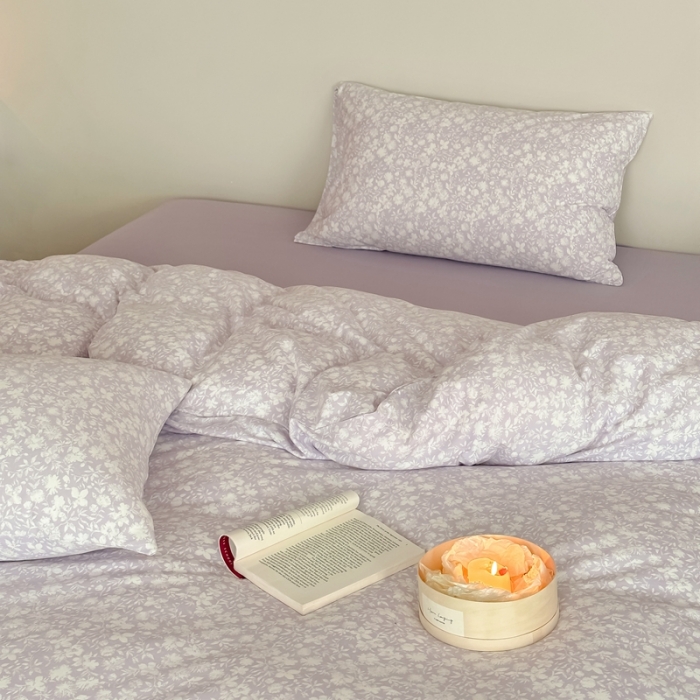 91家纺网 家纺一手货源 找家纺 爱丽丝 2023新款全活性印花全棉a类母婴级针织棉四件套 薄雾清晨（紫）