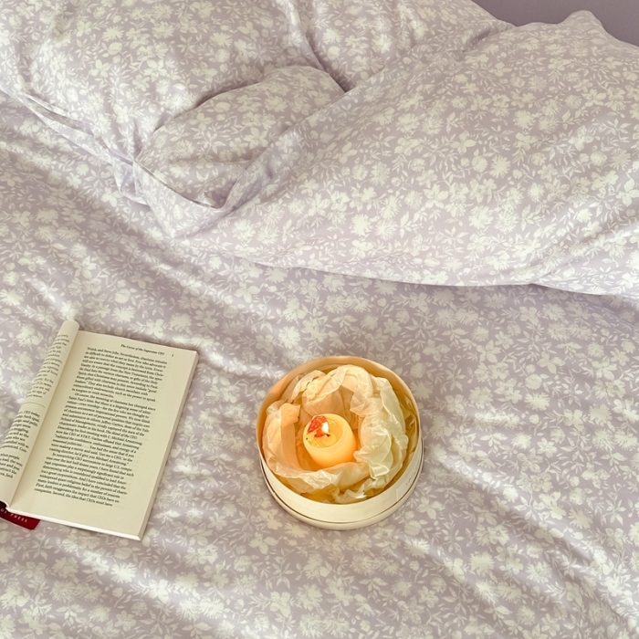 91家纺网 家纺一手货源 找家纺 爱丽丝 2023新款全活性印花全棉a类母婴级针织棉四件套 薄雾清晨（紫）