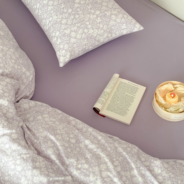 91家纺网 家纺一手货源 找家纺 爱丽丝 2023新款全活性印花全棉a类母婴级针织棉四件套 薄雾清晨（紫）