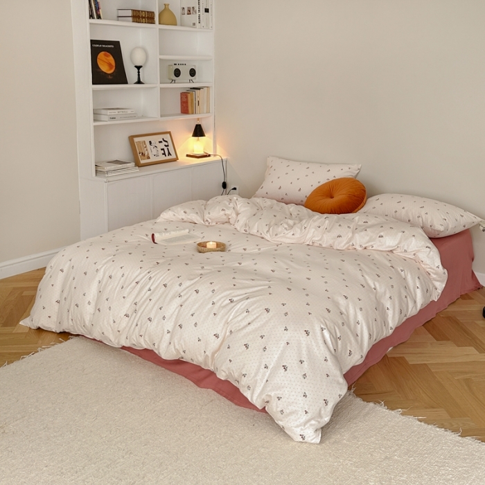 91家纺网 家纺一手货源 找家纺 爱丽丝 2023新款全活性印花全棉a类母婴级针织棉四件套 草莓花花