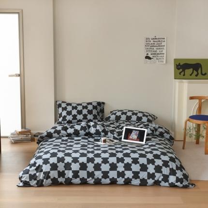 爱丽丝 2023新款全活性印花全棉a类母婴级针织棉四件套 积木块格林灰