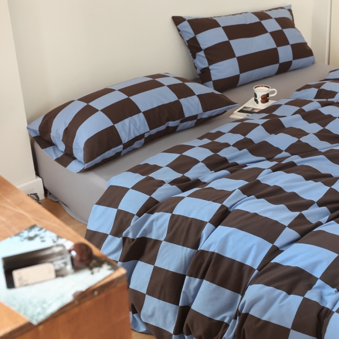 91家纺网 家纺一手货源 找家纺 爱丽丝 2023新款全活性印花全棉a类母婴级针织棉四件套 曼哈顿蓝