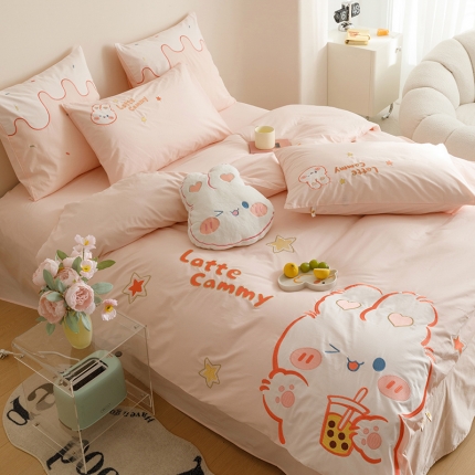 91家纺网 家纺一手货源 找家纺 A类40s全棉水洗棉贴布绣花四件套儿童三件套小清新儿童套件