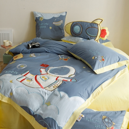 91家纺网 家纺一手货源 找家纺 A类40s全棉水洗棉贴布绣花四件套儿童三件套小清新儿童套件