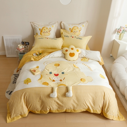 91家纺网 家纺一手货源 找家纺 A类40s全棉水洗棉贴布绣花四件套儿童三件套小清新儿童套件