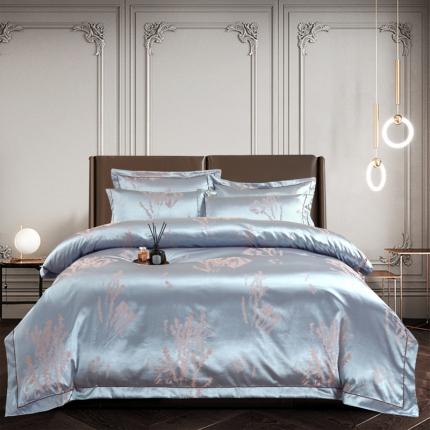 91家纺网 家纺一手货源 找家纺 OL家纺 2023新款丝加棉大提花床盖夹棉四件套 紫衣芬芳-浅兰