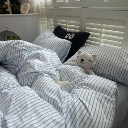 91家纺网 家纺一手货源 找家纺 （总）阿曼达 2023新款水洗m条纹软糯糯系列四件套