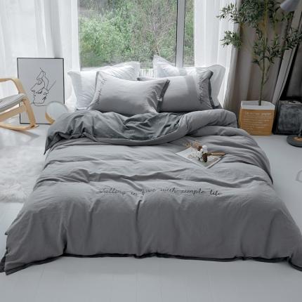 91家纺网 家纺一手货源 找家纺 （总）云上 2023新款60S水洗棉简爱刺绣系列四件套