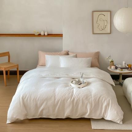 91家纺网 家纺一手货源 找家纺 （总）云上 2023新款纯棉色织水洗棉华夫格四件套