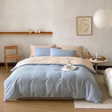 91家纺网 家纺一手货源 找家纺 （总）云上 2023新款纯棉色织水洗棉华夫格四件套