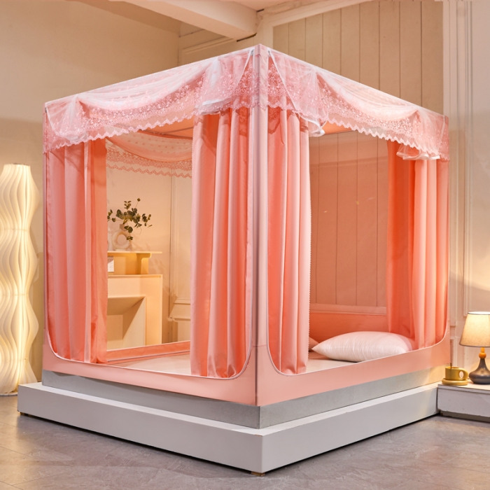 91家纺网 家纺一手货源 找家纺 千逸虹 2024新款印花遮光坐床回底蚊帐 粉玉佳人