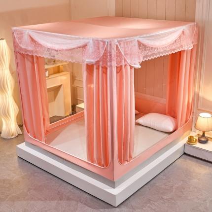 千逸虹 2024新款印花遮光坐床回底蚊帐 粉玉佳人