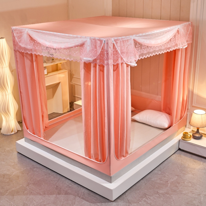 91家纺网 家纺一手货源 找家纺 千逸虹 2024新款印花遮光坐床回底蚊帐 粉玉佳人