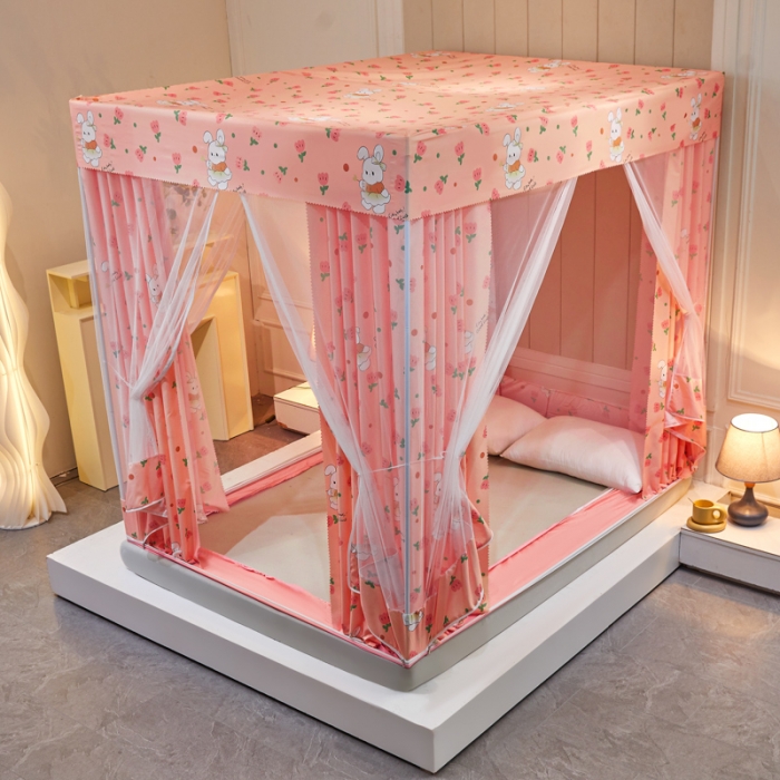 91家纺网 家纺一手货源 找家纺 千逸虹 2024新款印花遮光坐床回底蚊帐 粉玉兔