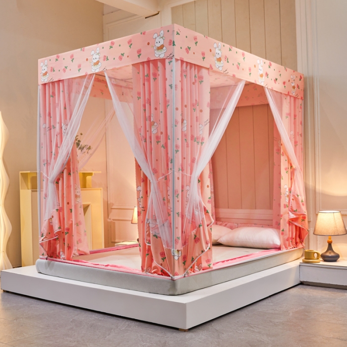 91家纺网 家纺一手货源 找家纺 千逸虹 2024新款印花遮光坐床回底蚊帐 粉玉兔