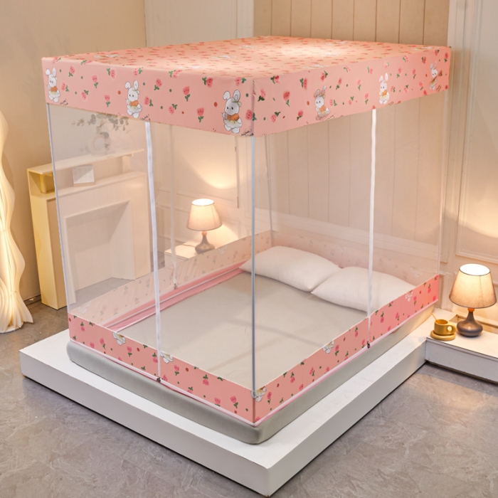 91家纺网 家纺一手货源 找家纺 千逸虹 2024新款印花遮光坐床回底蚊帐 粉玉兔