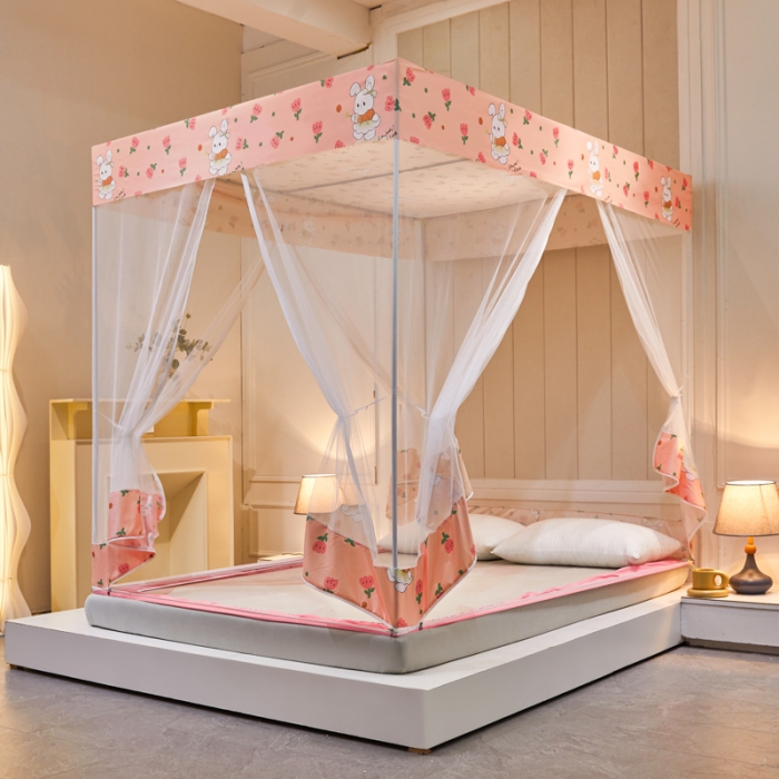 91家纺网 家纺一手货源 找家纺 千逸虹 2024新款印花遮光坐床回底蚊帐 粉玉兔