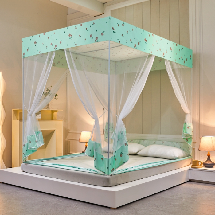 91家纺网 家纺一手货源 找家纺 千逸虹 2024新款印花遮光坐床回底蚊帐 玫瑰花园