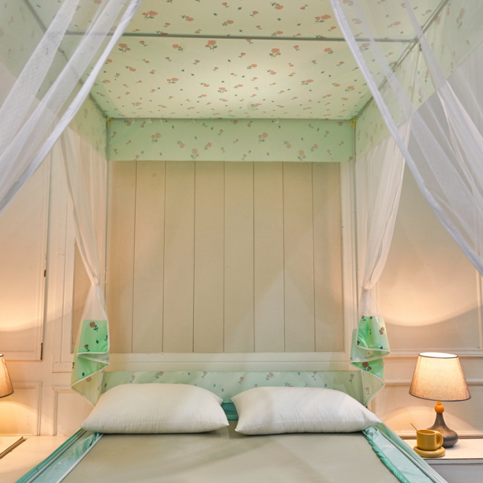 91家纺网 家纺一手货源 找家纺 千逸虹 2024新款印花遮光坐床回底蚊帐 玫瑰花园