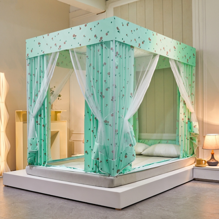 91家纺网 家纺一手货源 找家纺 千逸虹 2024新款印花遮光坐床回底蚊帐 玫瑰花园