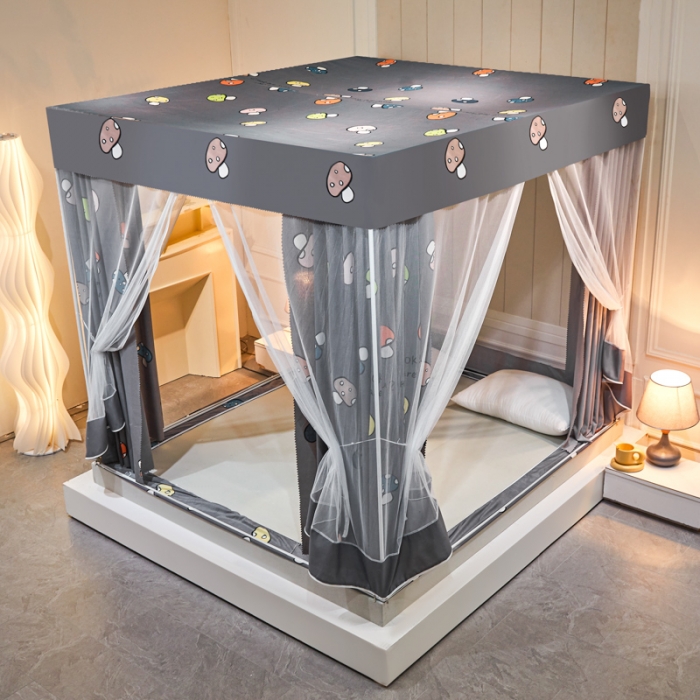 91家纺网 家纺一手货源 找家纺 千逸虹 2024新款印花遮光坐床回底蚊帐 蘑菇灰