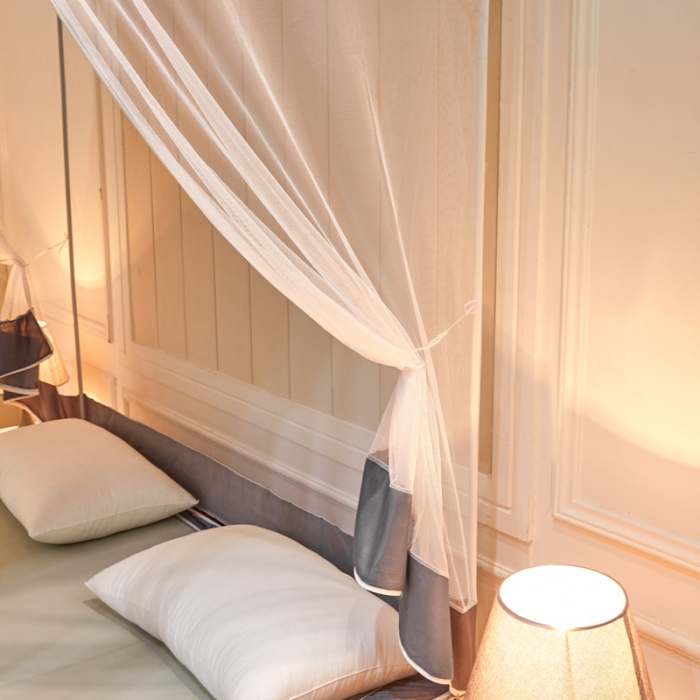 91家纺网 家纺一手货源 找家纺 千逸虹 2024新款印花遮光坐床回底蚊帐 蘑菇灰