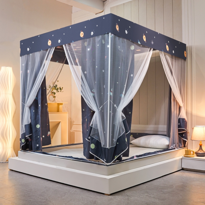 91家纺网 家纺一手货源 找家纺 千逸虹 2024新款印花遮光坐床回底蚊帐 太空