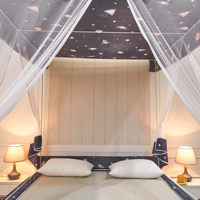 91家纺网 家纺一手货源 找家纺 千逸虹 2024新款印花遮光坐床回底蚊帐 太空